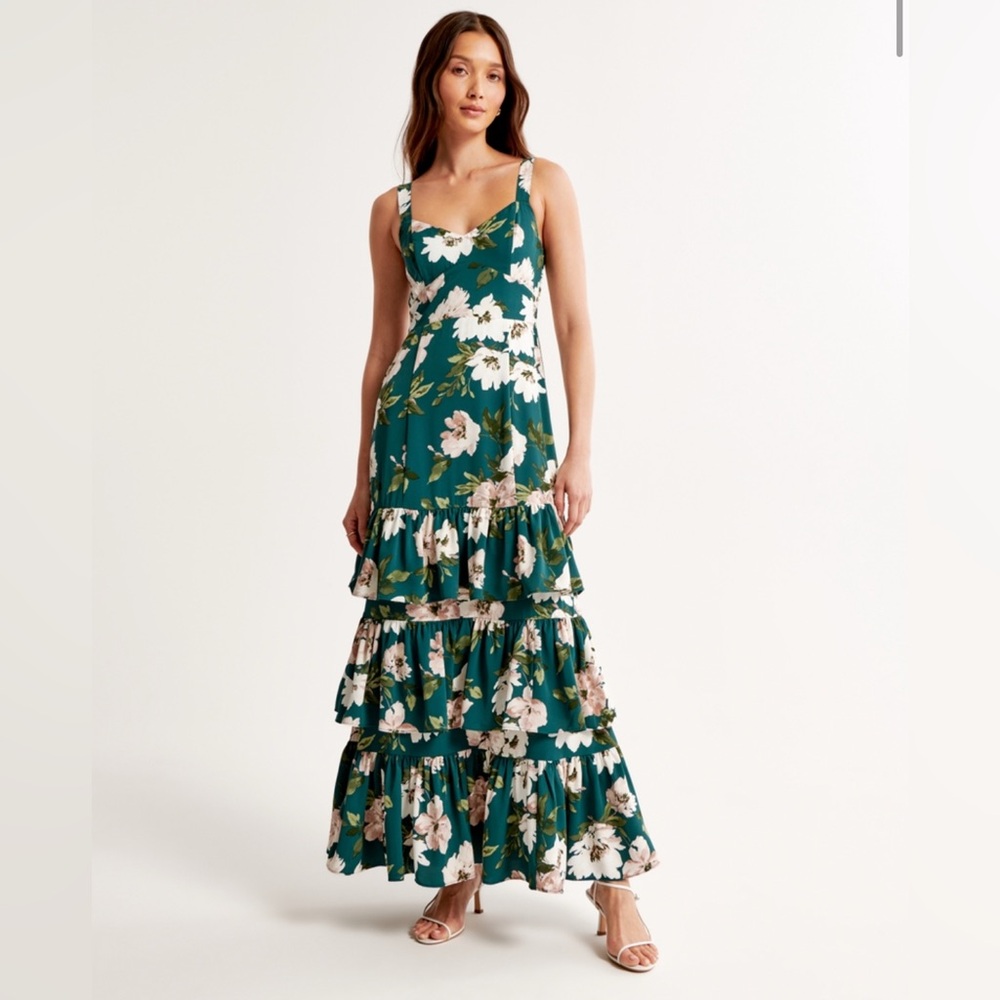 Abercrombie & Fitch Floral Maxi Dress - Teal and White